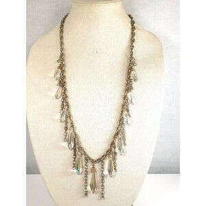 Vintage ANN Taylor Aurora Borealis Bead Dangle Prizm Crystal Gold Tone Necklace